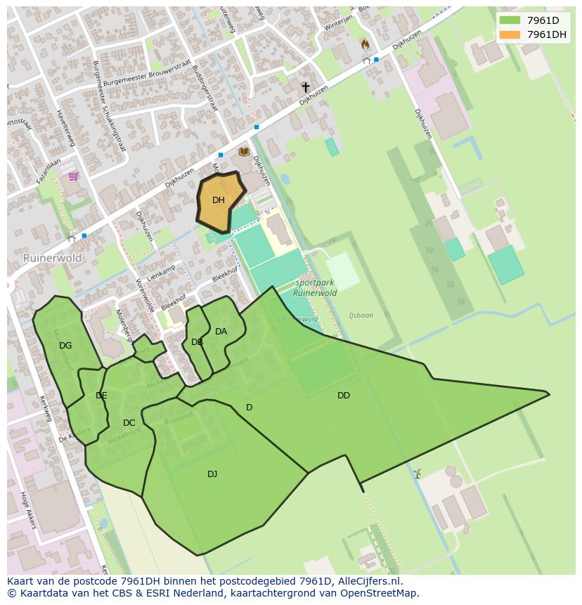 Afbeelding van het postcodegebied 7961 DH op de kaart.