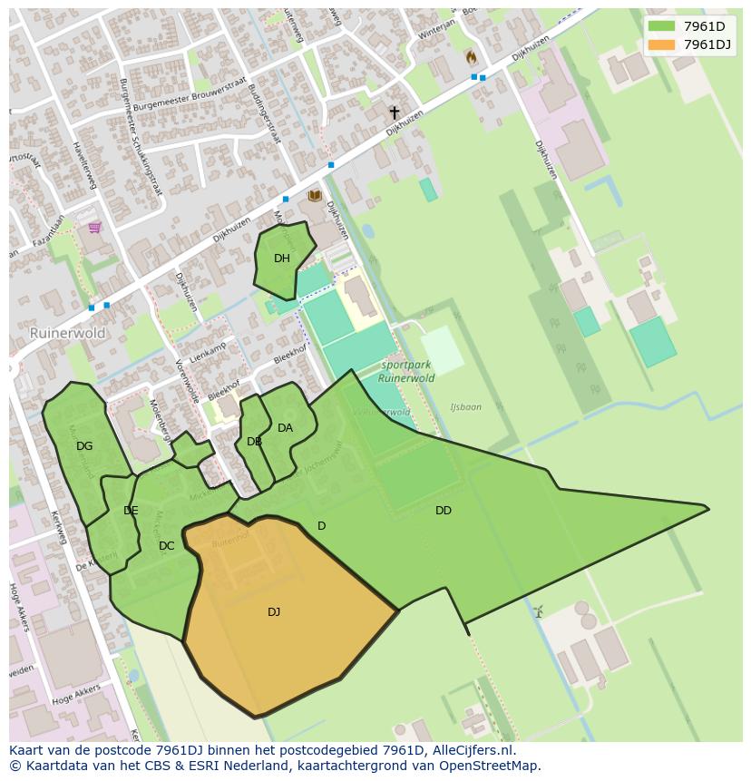 Afbeelding van het postcodegebied 7961 DJ op de kaart.