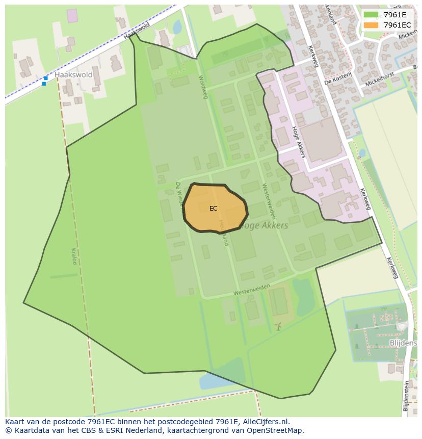 Afbeelding van het postcodegebied 7961 EC op de kaart.