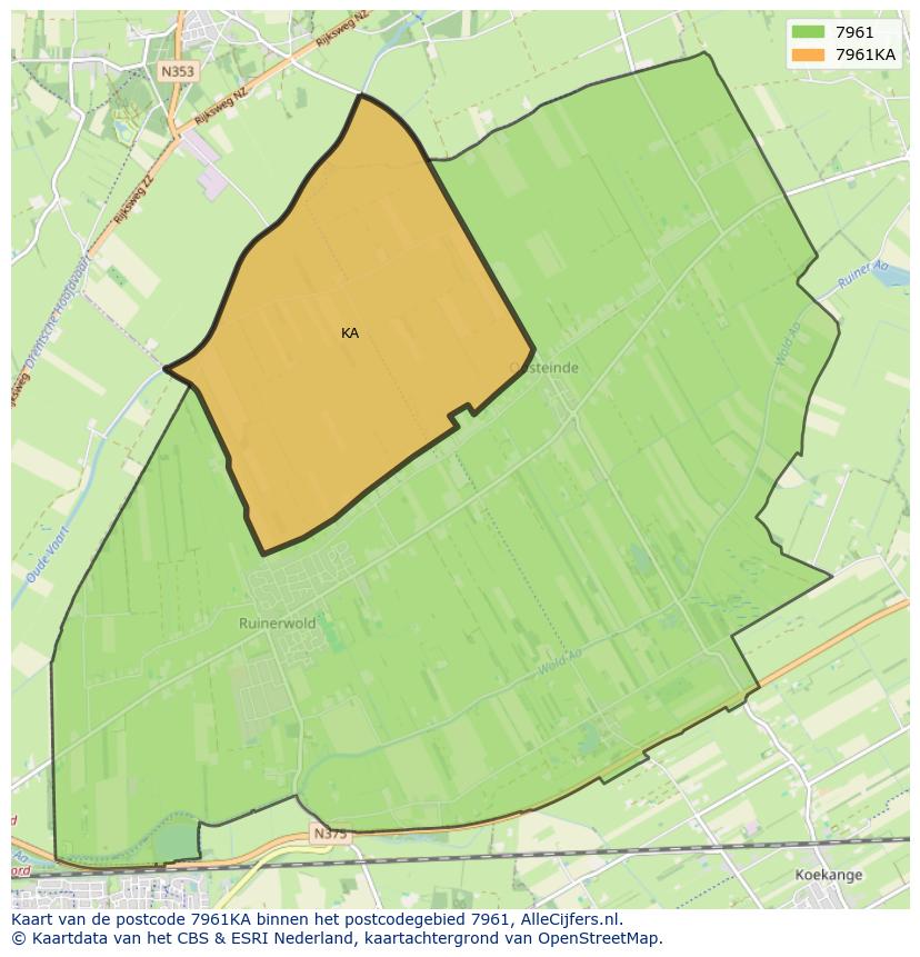 Afbeelding van het postcodegebied 7961 KA op de kaart.