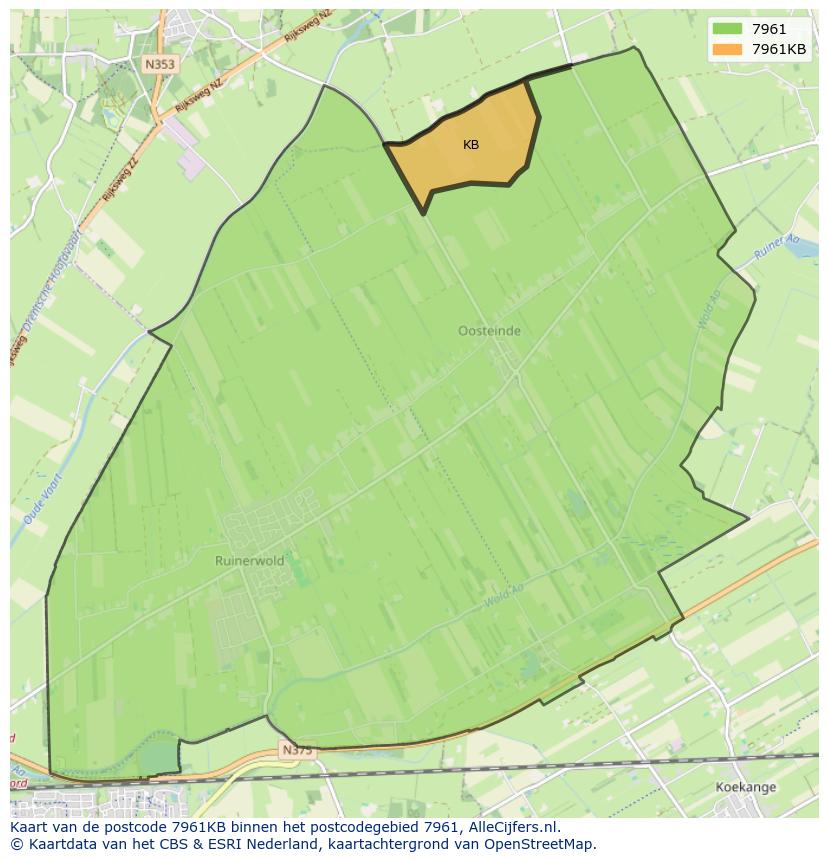 Afbeelding van het postcodegebied 7961 KB op de kaart.