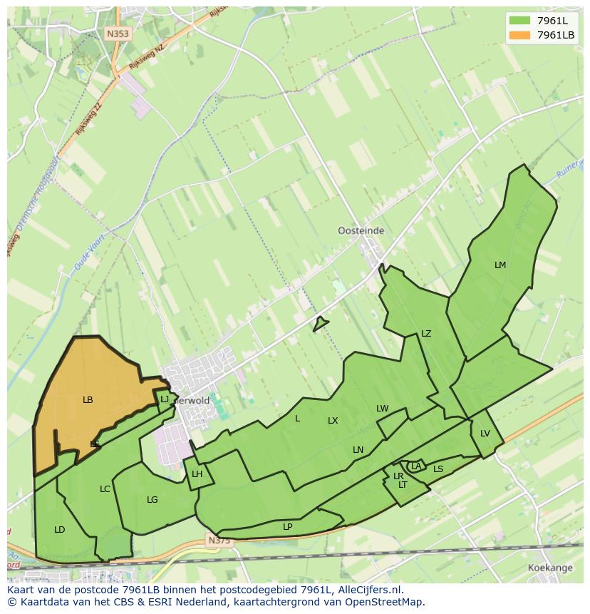 Afbeelding van het postcodegebied 7961 LB op de kaart.