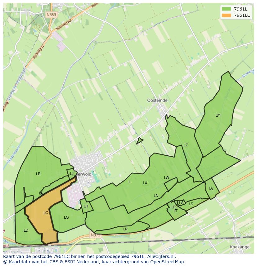 Afbeelding van het postcodegebied 7961 LC op de kaart.