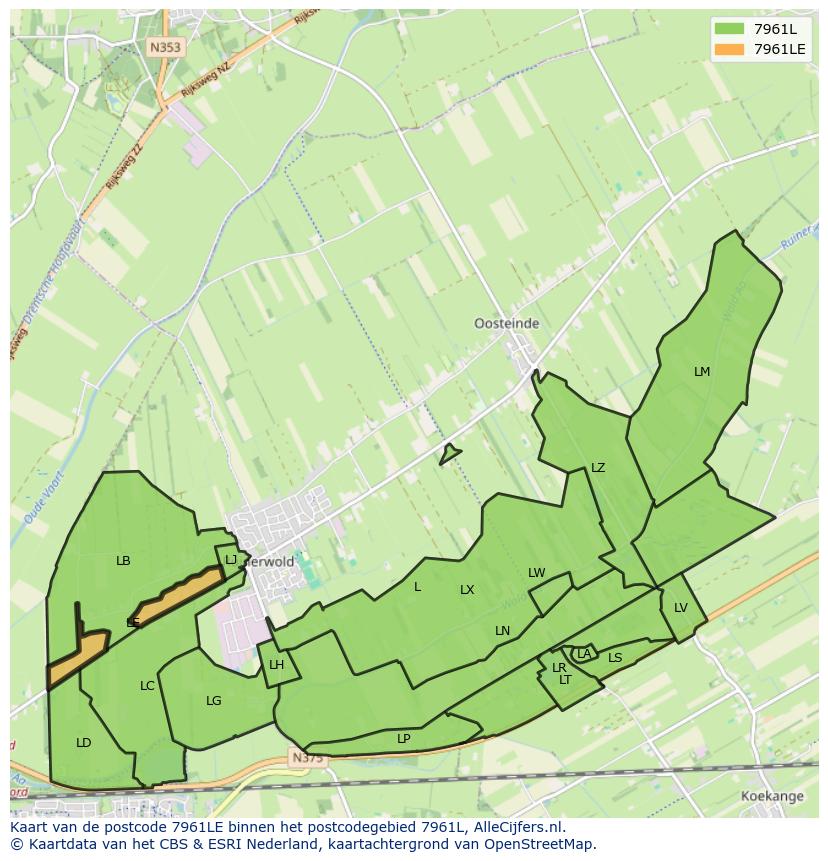 Afbeelding van het postcodegebied 7961 LE op de kaart.