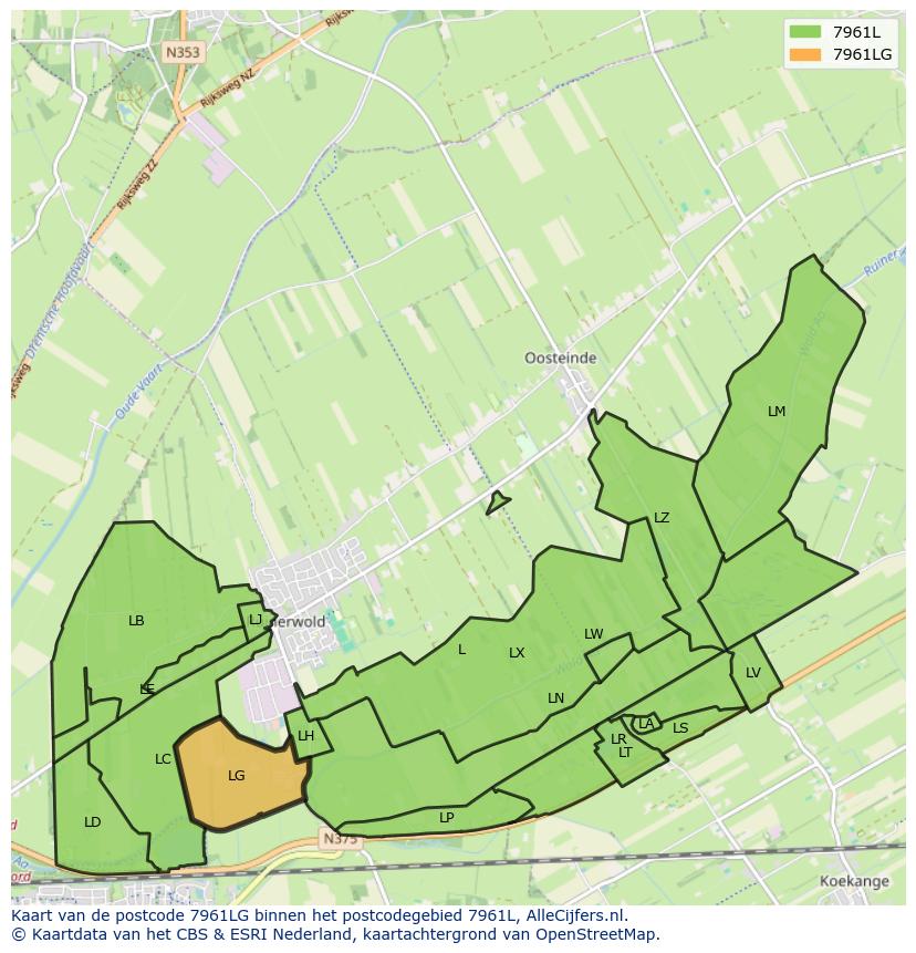 Afbeelding van het postcodegebied 7961 LG op de kaart.