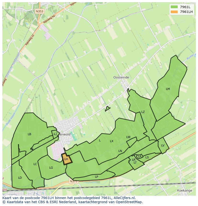 Afbeelding van het postcodegebied 7961 LH op de kaart.