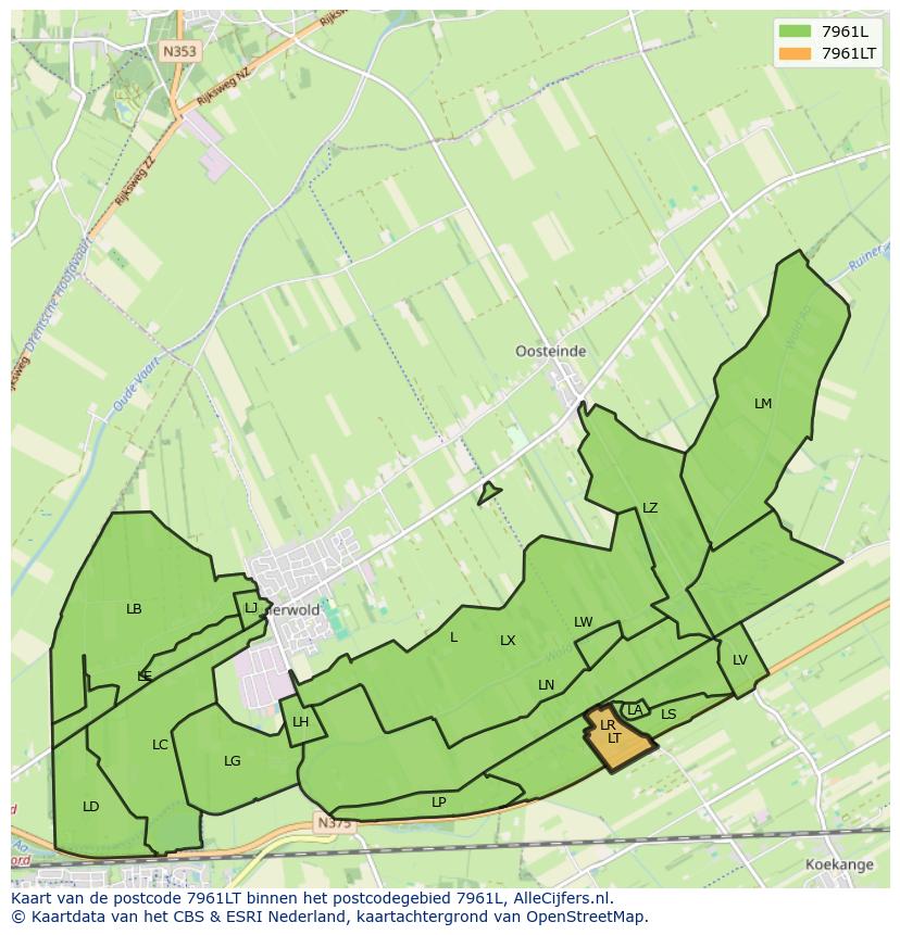 Afbeelding van het postcodegebied 7961 LT op de kaart.