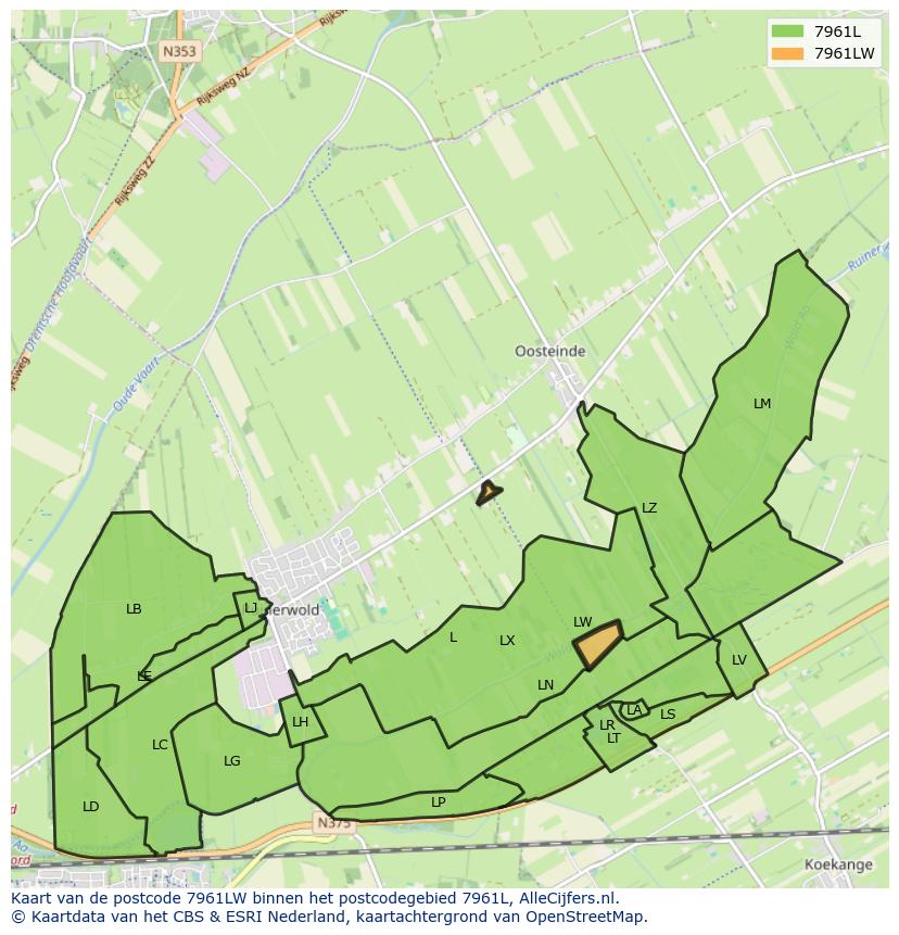 Afbeelding van het postcodegebied 7961 LW op de kaart.
