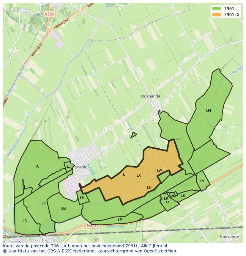 Afbeelding van het postcodegebied 7961 LX op de kaart.