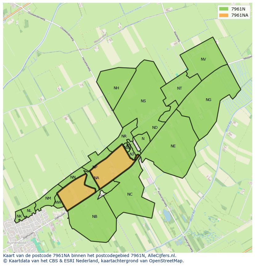 Afbeelding van het postcodegebied 7961 NA op de kaart.