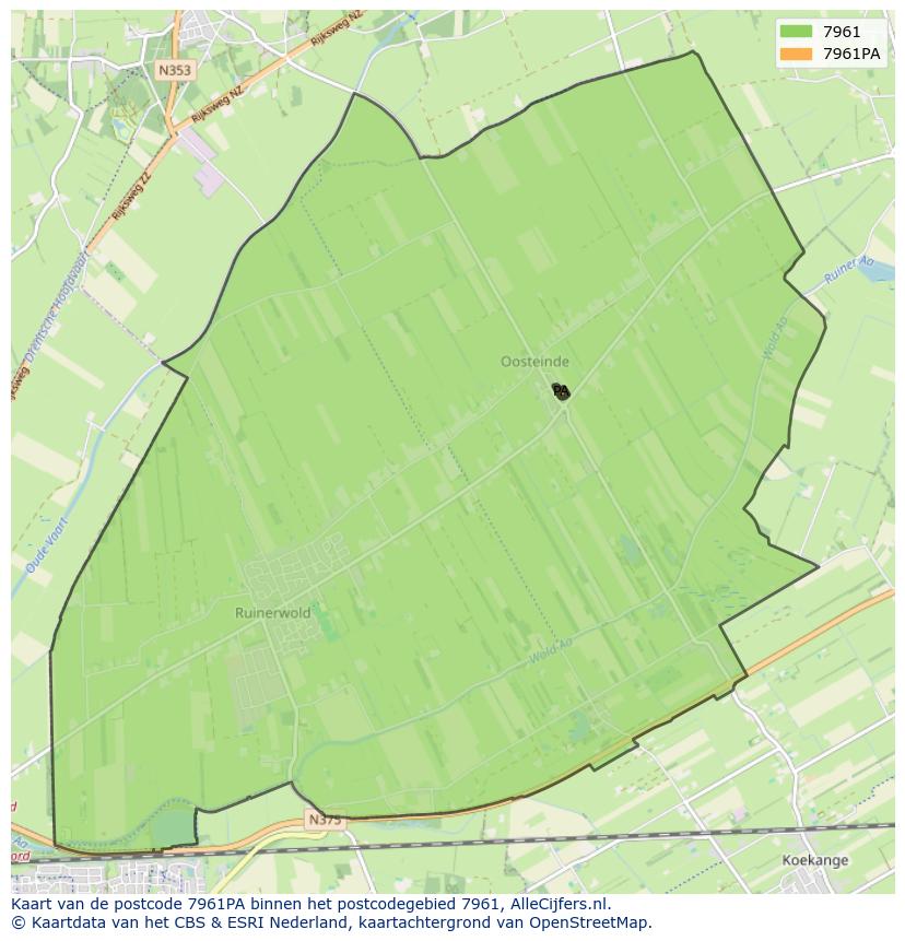 Afbeelding van het postcodegebied 7961 PA op de kaart.