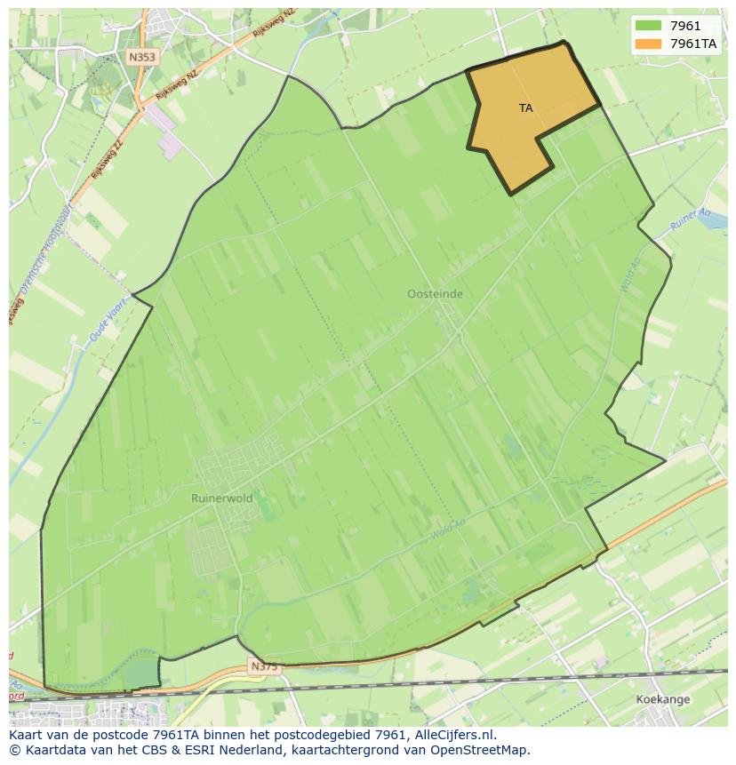 Afbeelding van het postcodegebied 7961 TA op de kaart.