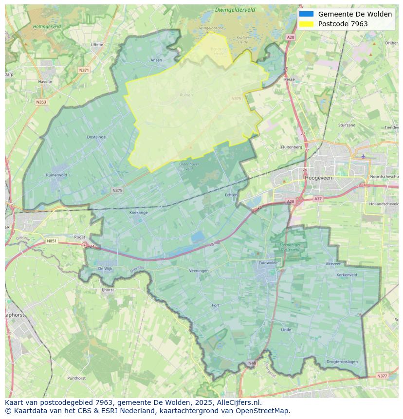 Afbeelding van het postcodegebied 7963 op de kaart.