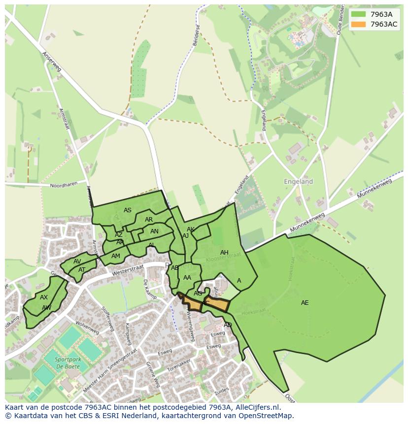 Afbeelding van het postcodegebied 7963 AC op de kaart.