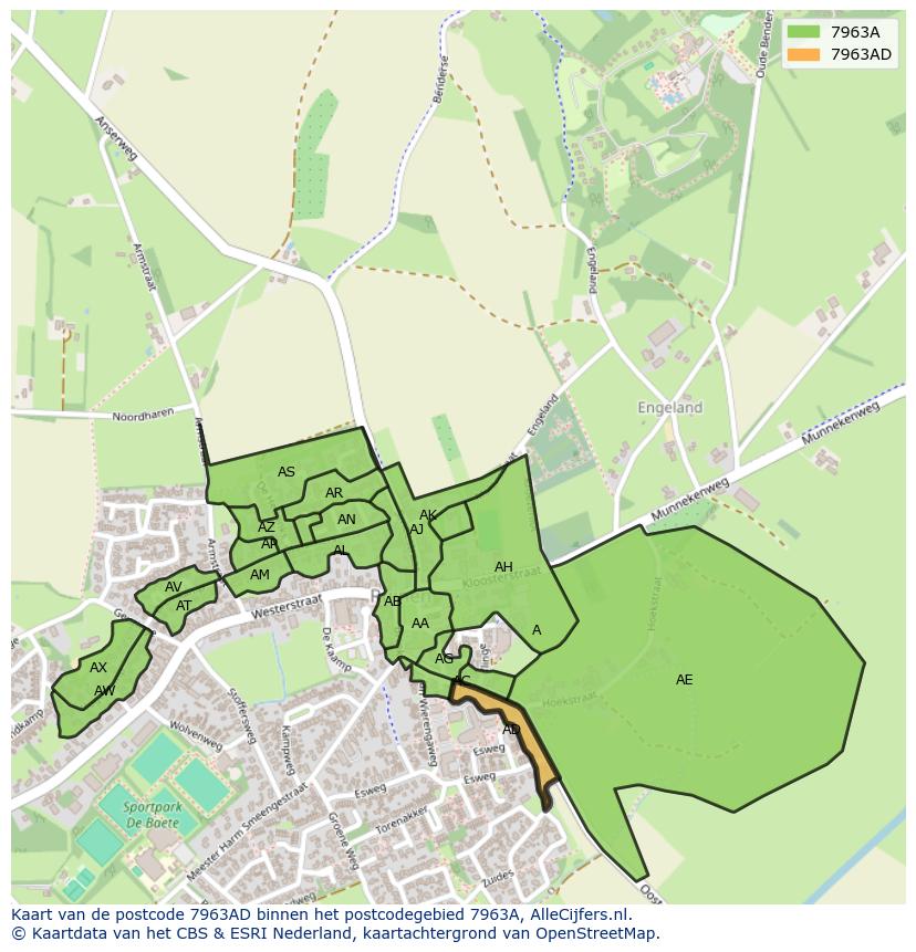 Afbeelding van het postcodegebied 7963 AD op de kaart.