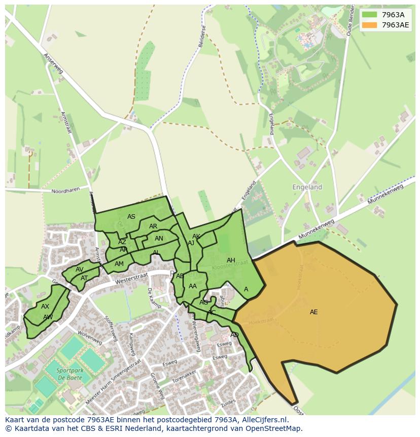 Afbeelding van het postcodegebied 7963 AE op de kaart.
