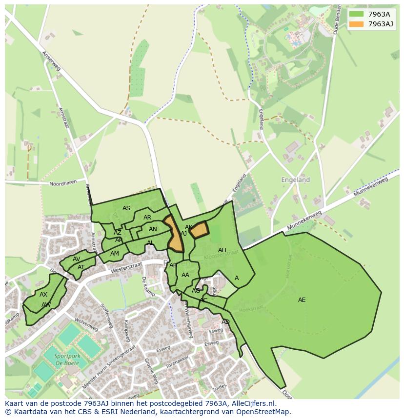 Afbeelding van het postcodegebied 7963 AJ op de kaart.