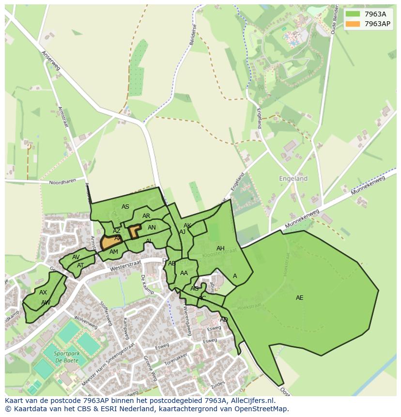 Afbeelding van het postcodegebied 7963 AP op de kaart.
