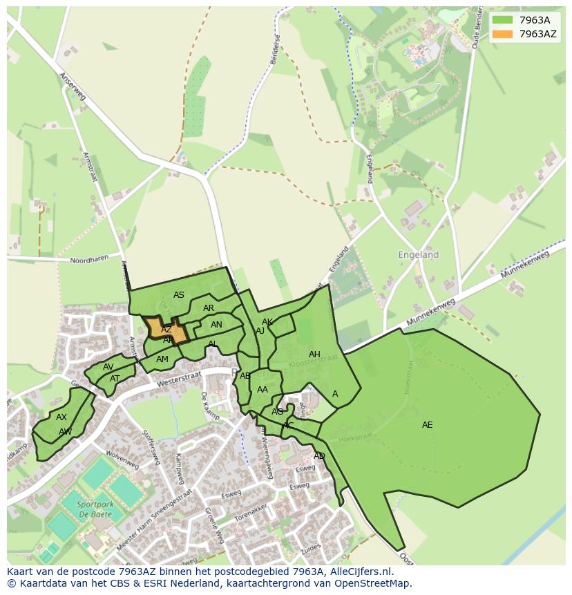 Afbeelding van het postcodegebied 7963 AZ op de kaart.
