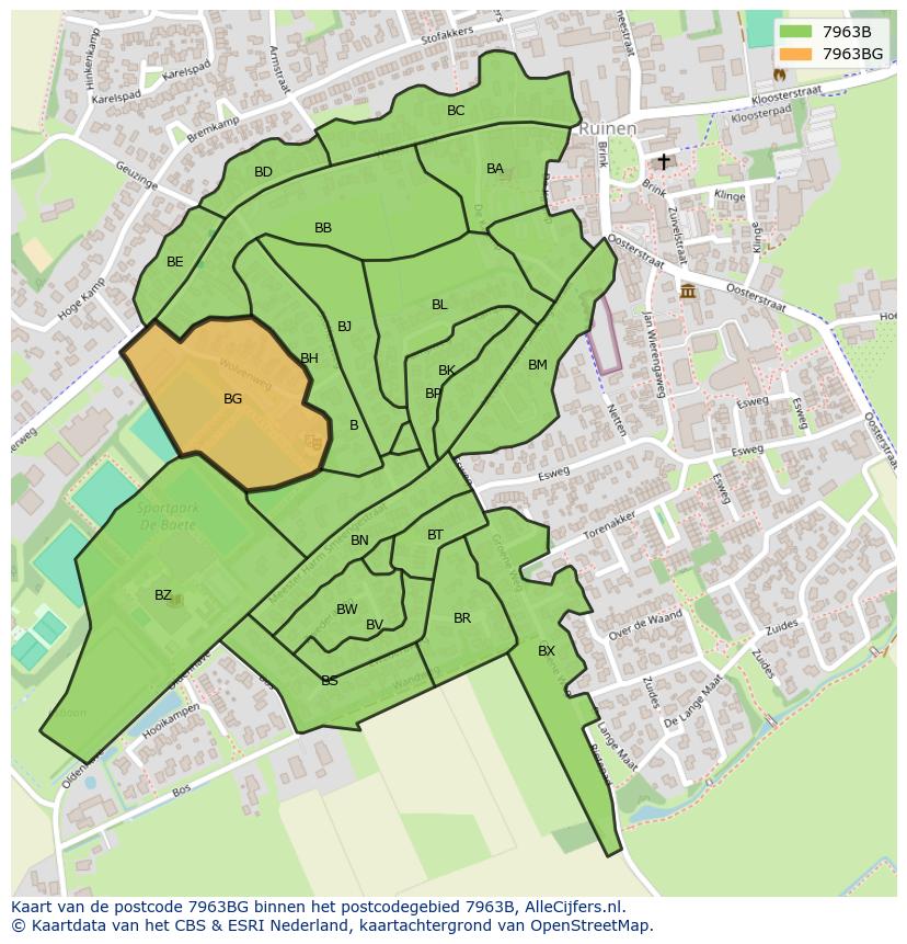 Afbeelding van het postcodegebied 7963 BG op de kaart.