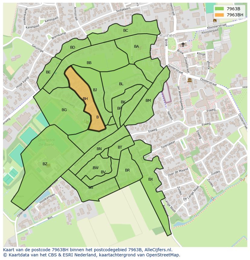 Afbeelding van het postcodegebied 7963 BH op de kaart.