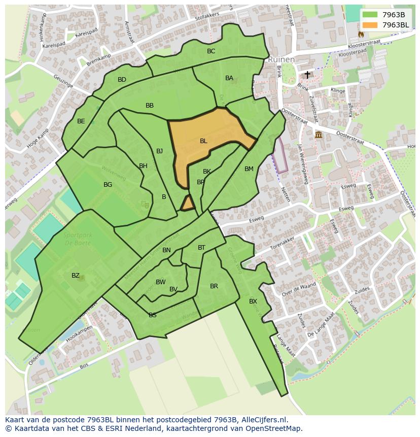 Afbeelding van het postcodegebied 7963 BL op de kaart.