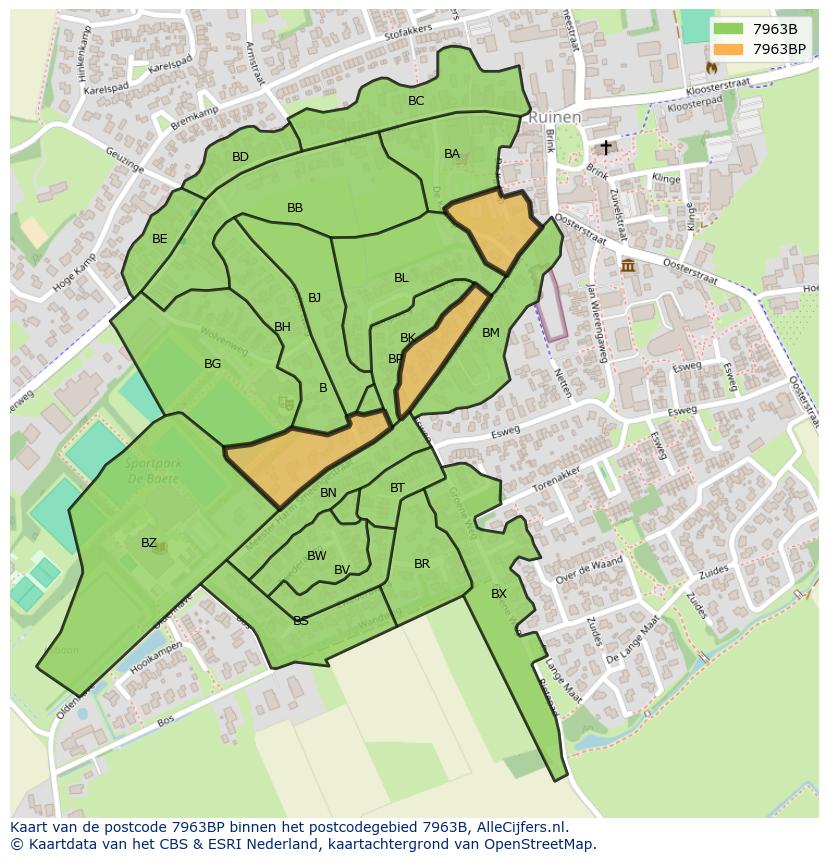 Afbeelding van het postcodegebied 7963 BP op de kaart.