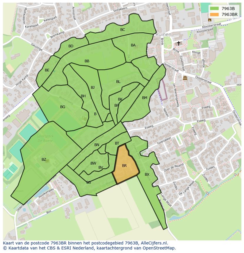 Afbeelding van het postcodegebied 7963 BR op de kaart.