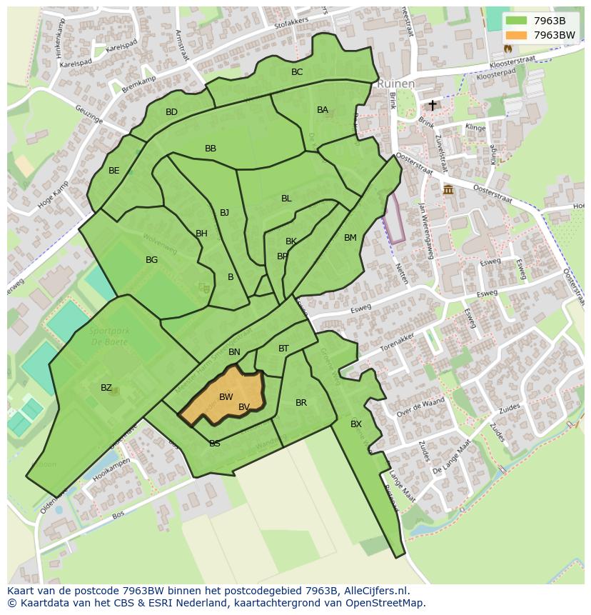 Afbeelding van het postcodegebied 7963 BW op de kaart.