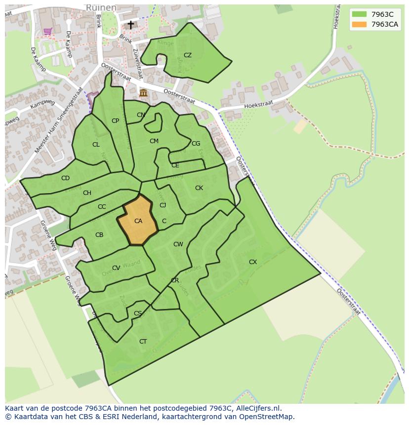 Afbeelding van het postcodegebied 7963 CA op de kaart.