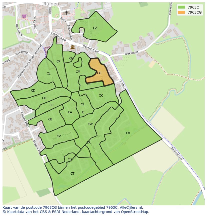 Afbeelding van het postcodegebied 7963 CG op de kaart.