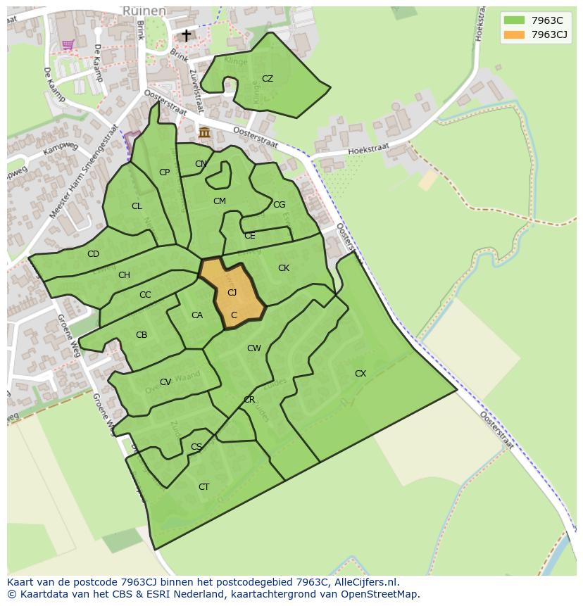 Afbeelding van het postcodegebied 7963 CJ op de kaart.