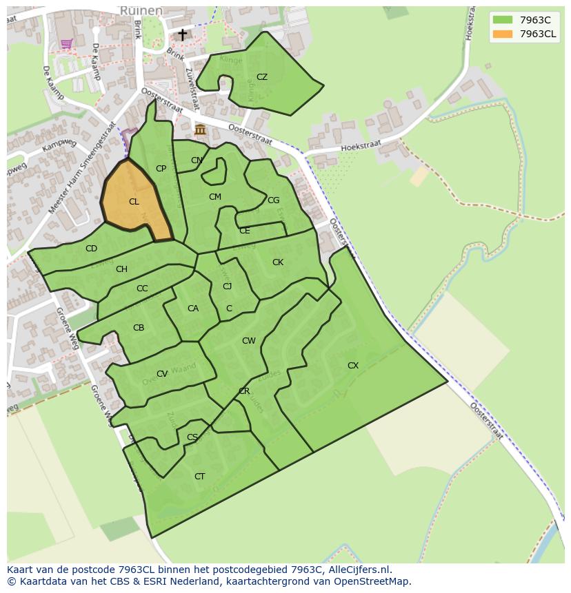 Afbeelding van het postcodegebied 7963 CL op de kaart.