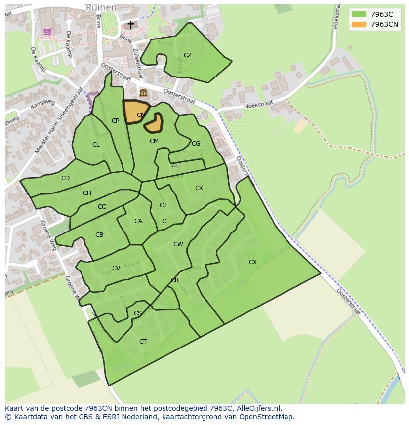 Afbeelding van het postcodegebied 7963 CN op de kaart.