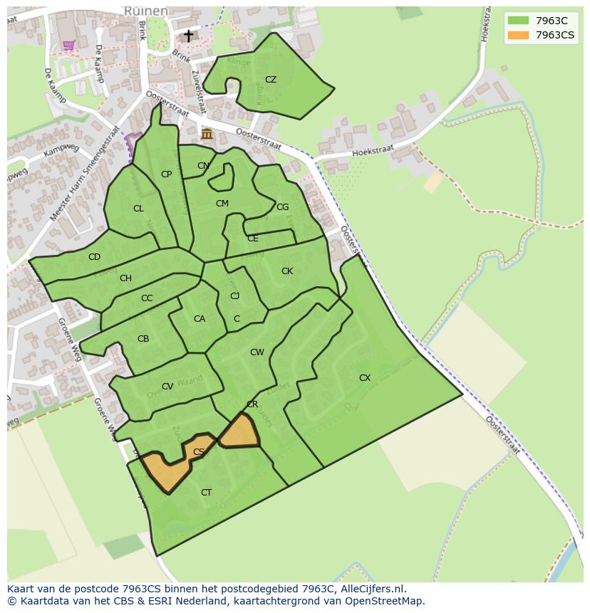 Afbeelding van het postcodegebied 7963 CS op de kaart.