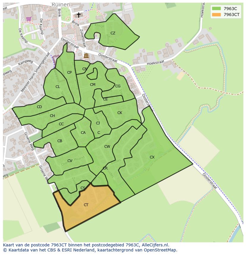 Afbeelding van het postcodegebied 7963 CT op de kaart.