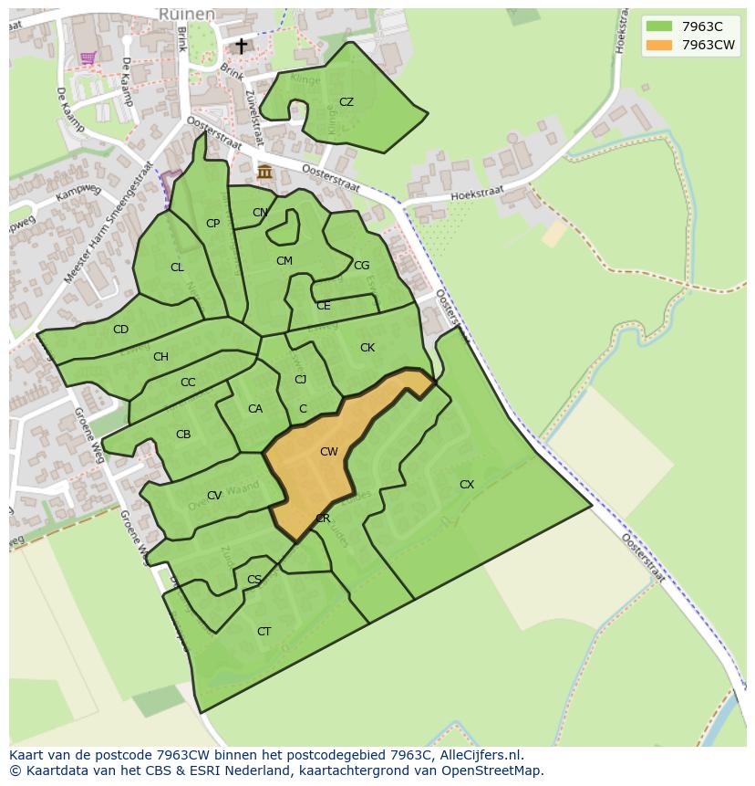 Afbeelding van het postcodegebied 7963 CW op de kaart.