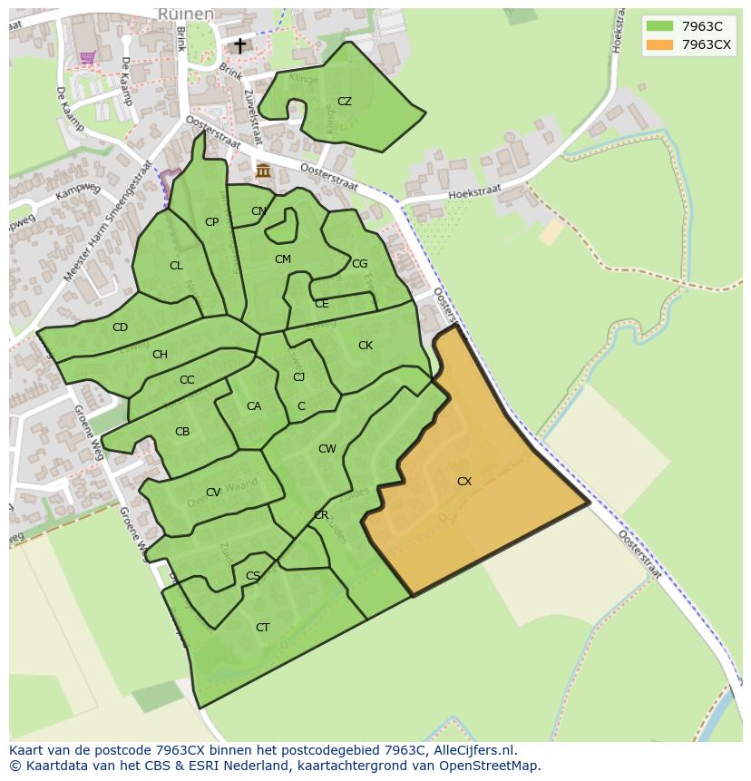Afbeelding van het postcodegebied 7963 CX op de kaart.