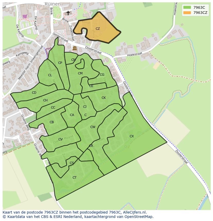 Afbeelding van het postcodegebied 7963 CZ op de kaart.