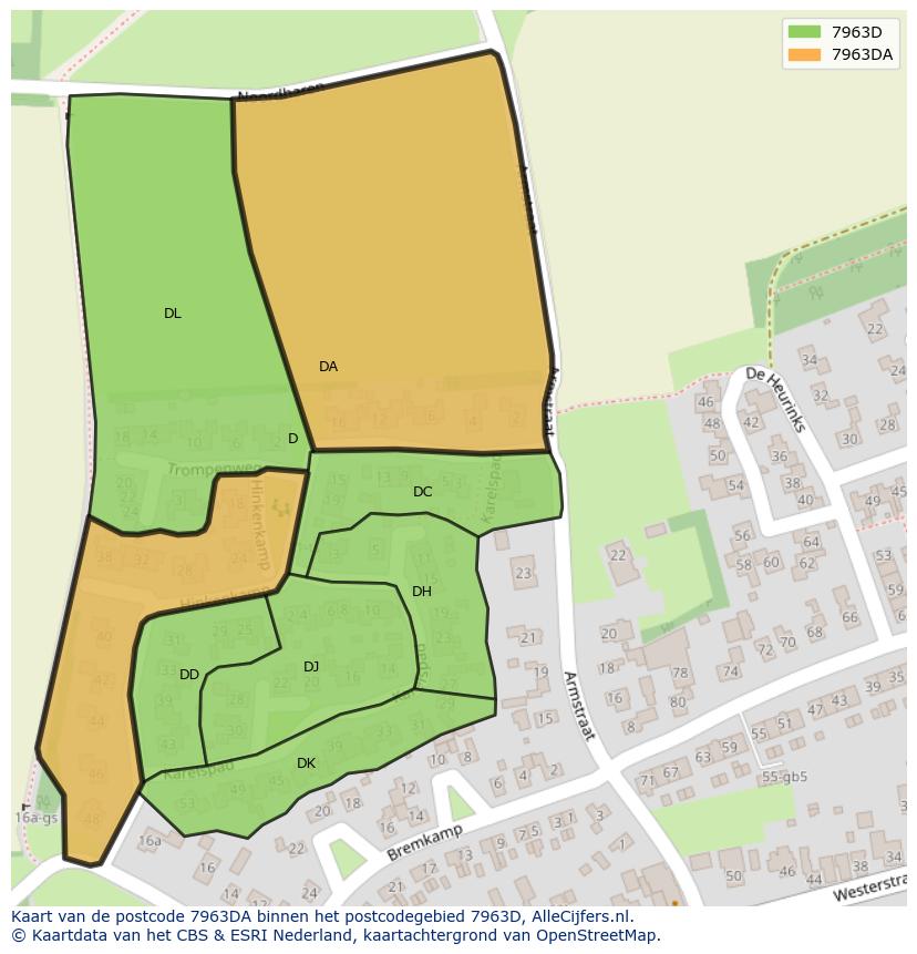 Afbeelding van het postcodegebied 7963 DA op de kaart.