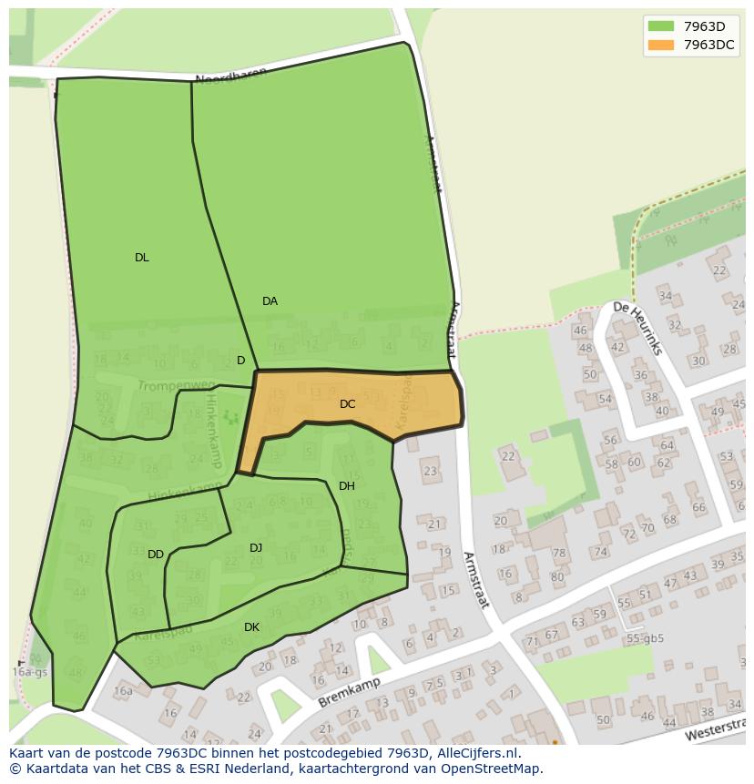 Afbeelding van het postcodegebied 7963 DC op de kaart.