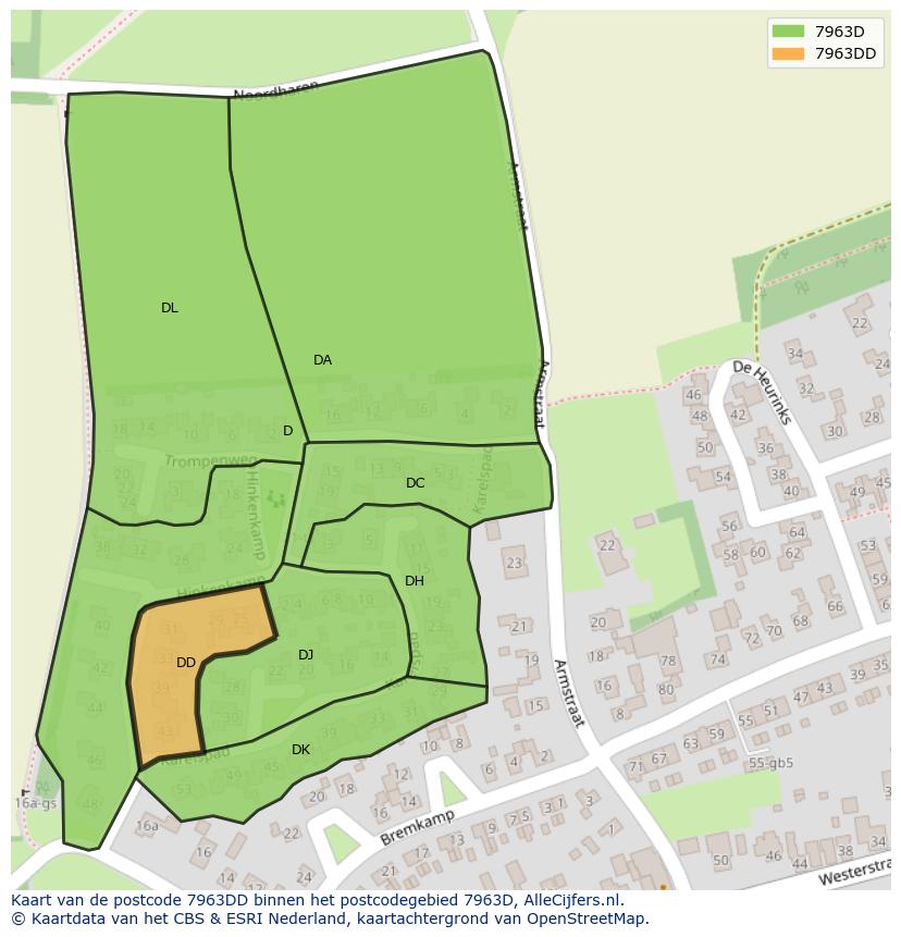 Afbeelding van het postcodegebied 7963 DD op de kaart.
