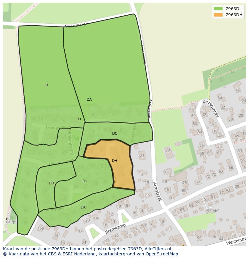 Afbeelding van het postcodegebied 7963 DH op de kaart.