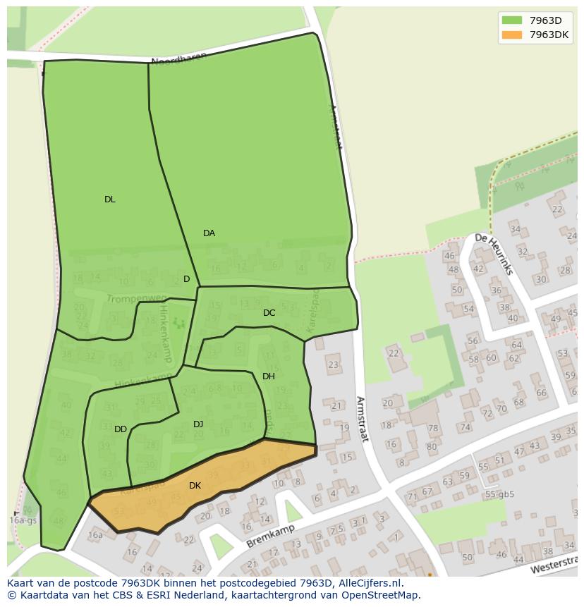 Afbeelding van het postcodegebied 7963 DK op de kaart.