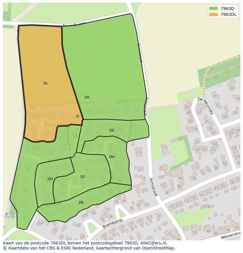 Afbeelding van het postcodegebied 7963 DL op de kaart.