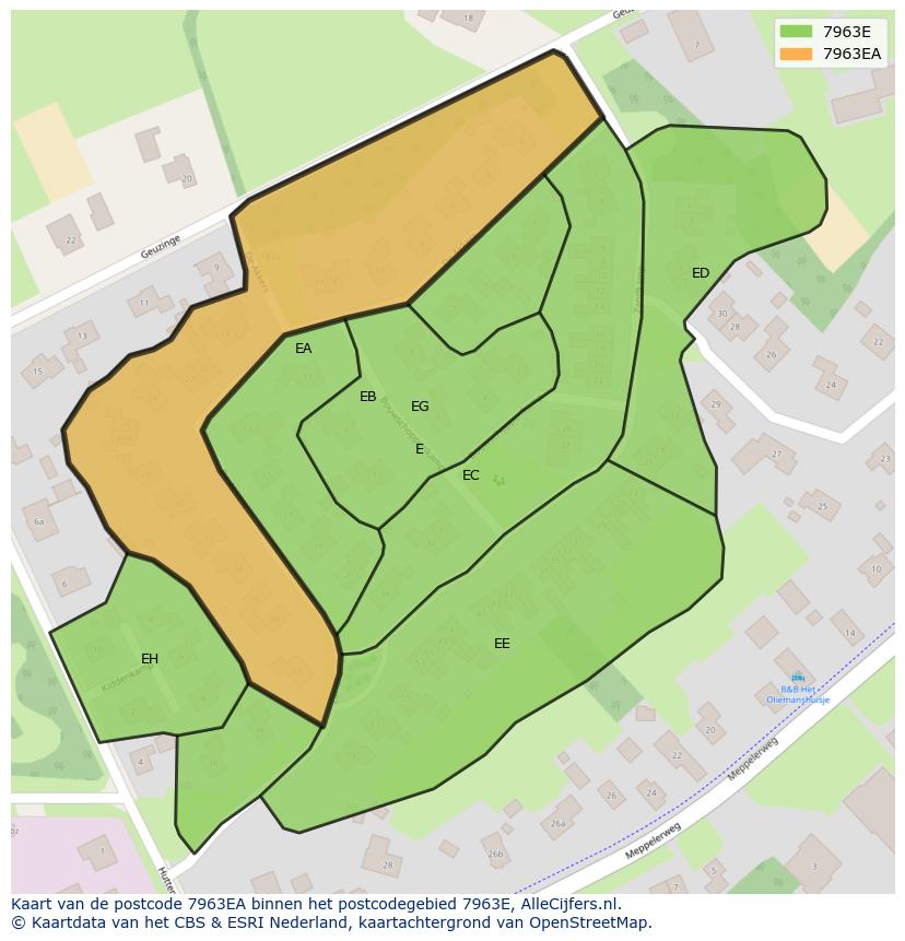 Afbeelding van het postcodegebied 7963 EA op de kaart.