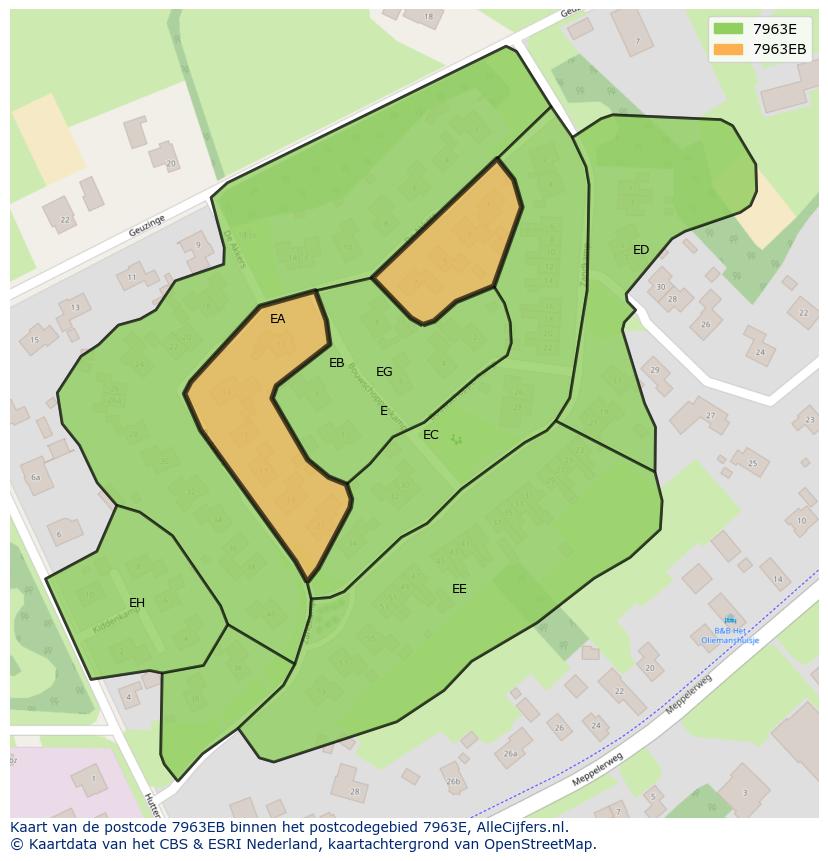Afbeelding van het postcodegebied 7963 EB op de kaart.