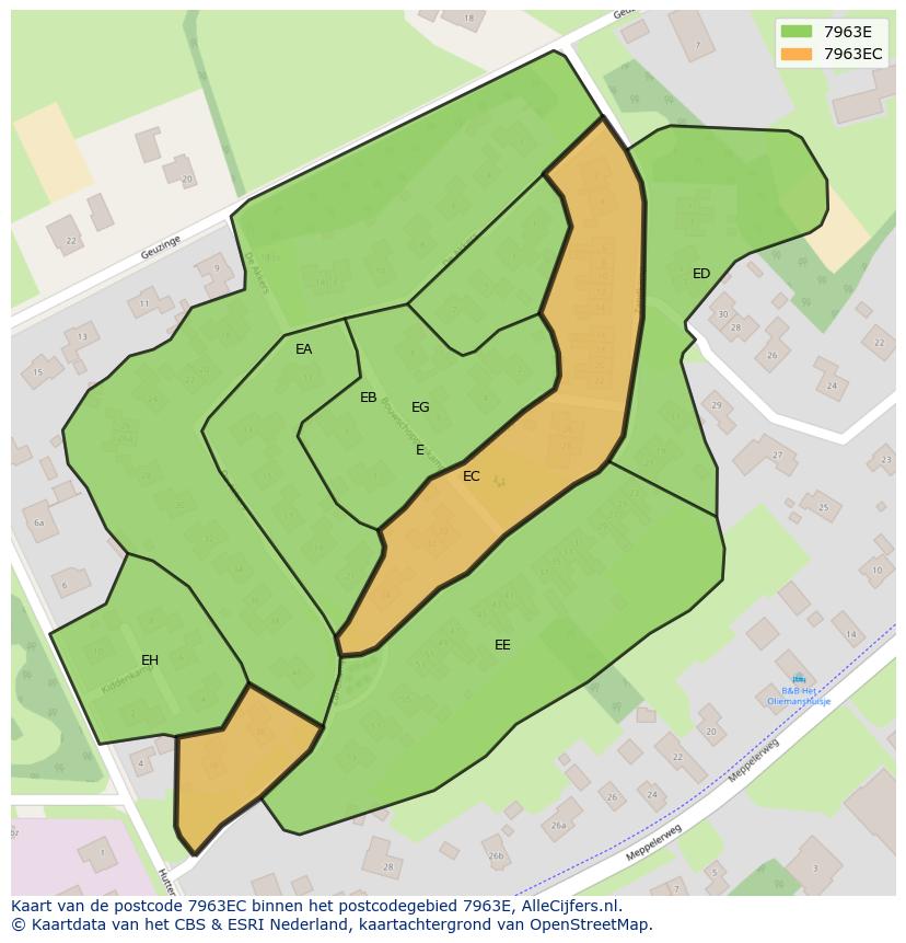 Afbeelding van het postcodegebied 7963 EC op de kaart.