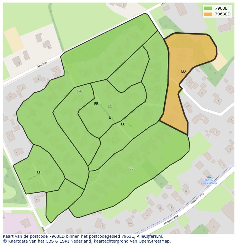 Afbeelding van het postcodegebied 7963 ED op de kaart.