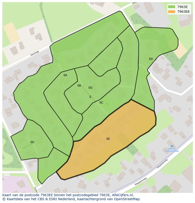 Afbeelding van het postcodegebied 7963 EE op de kaart.
